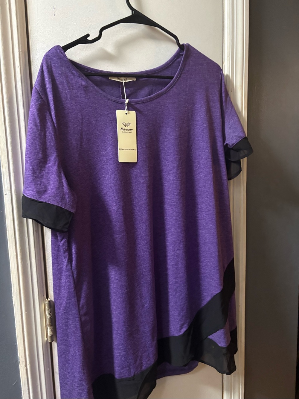 Miusey Purple Short-Sleeve Tunic with Black Trim size 2X